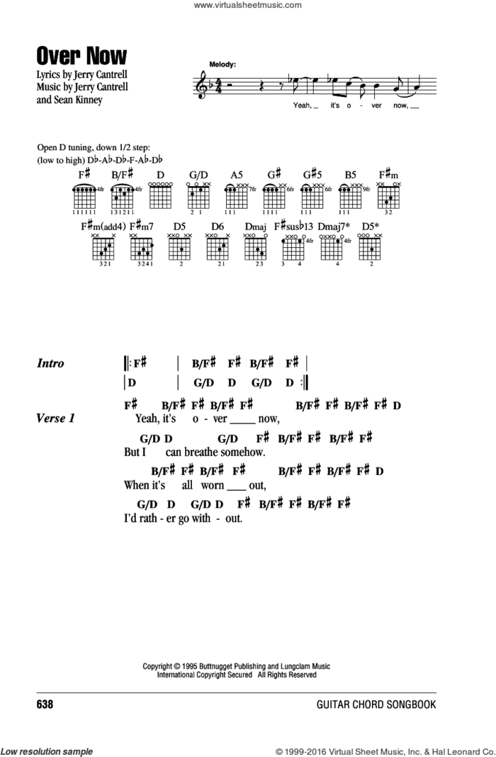 Over Now sheet music for guitar (chords) by Alice In Chains, Jerry Cantrell and Sean Kinney, intermediate skill level