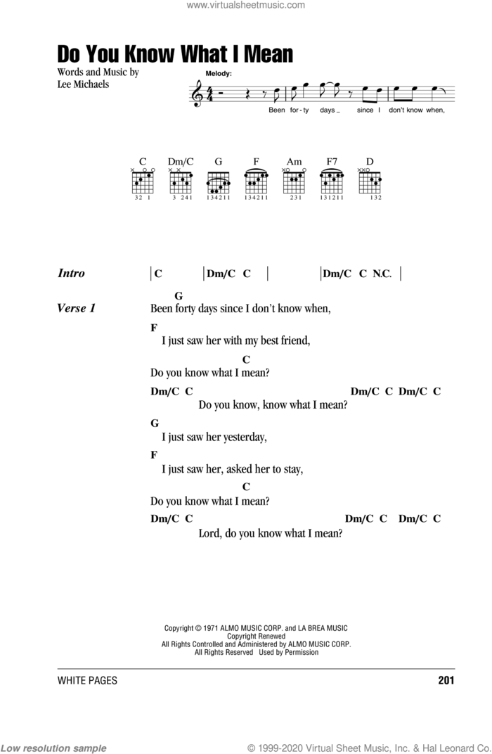 Do You Know What I Mean sheet music for guitar (chords) by Lee Michaels, intermediate skill level