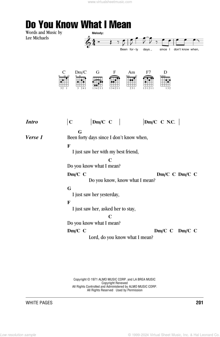 Do You Know What I Mean sheet music for guitar (chords) by Lee Michaels, intermediate skill level