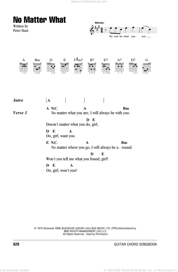 No Matter What sheet music for guitar (chords) by Badfinger and Pete Ham, intermediate skill level