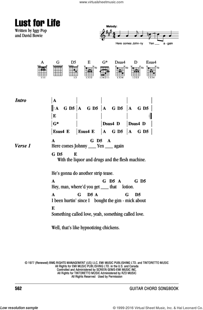Lust For Life sheet music for guitar (chords) by Iggy Pop and David Bowie, intermediate skill level