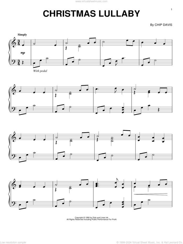 Christmas Lullaby, (intermediate) sheet music for piano solo by Mannheim Steamroller and Chip Davis, intermediate skill level