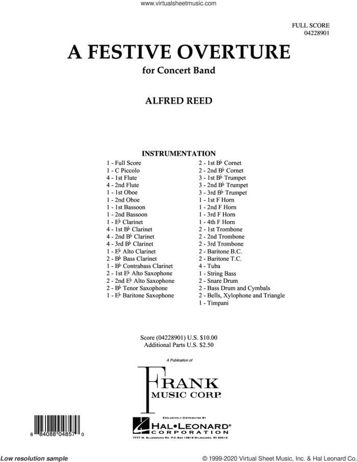 A Festive Overture (COMPLETE) sheet music for concert band by Alfred Reed, intermediate skill level
