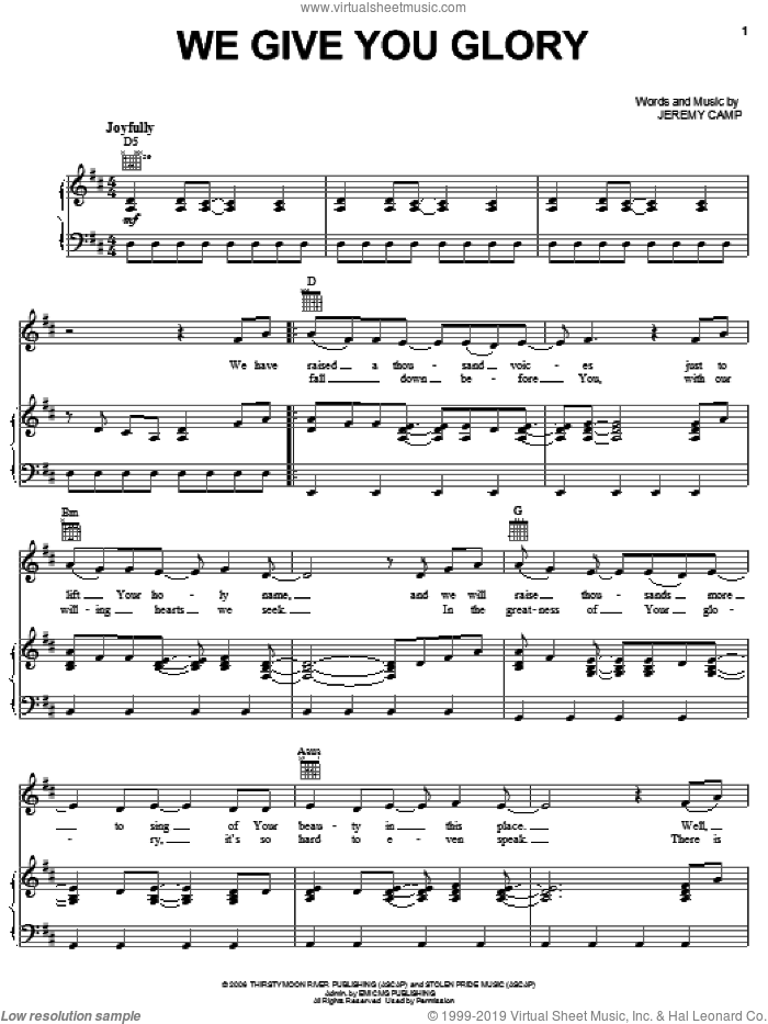 We Give You Glory sheet music for voice, piano or guitar by Jeremy Camp, intermediate skill level