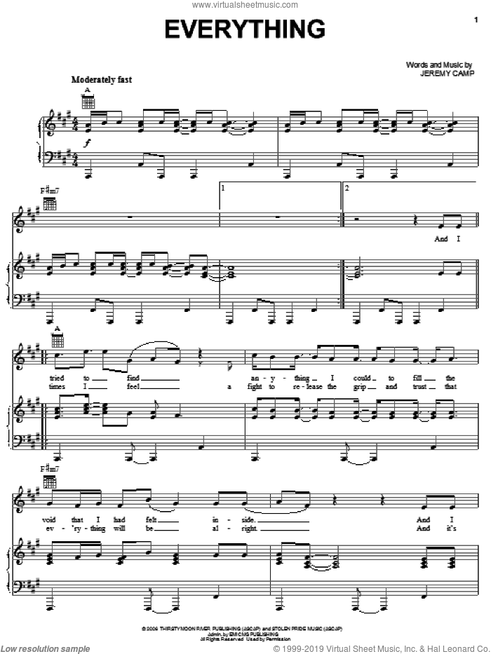 Everything sheet music for voice, piano or guitar by Jeremy Camp, intermediate skill level