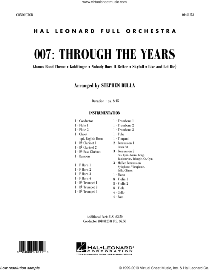 007: Through The Years (COMPLETE) sheet music for orchestra by Stephen Bulla, intermediate skill level