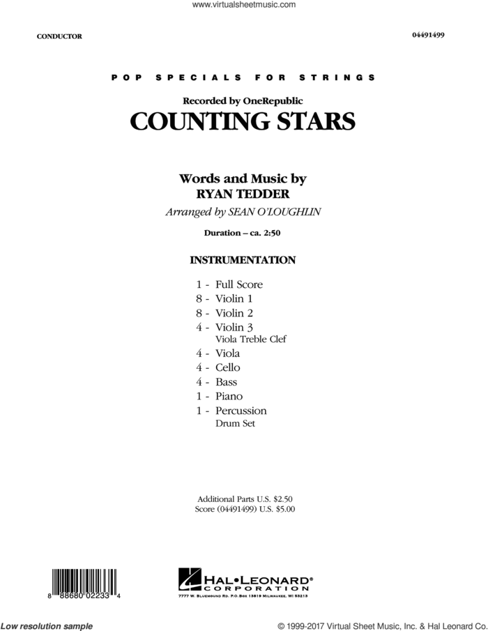 Counting Stars (COMPLETE) sheet music for orchestra by OneRepublic and Ryan Tedder, intermediate skill level
