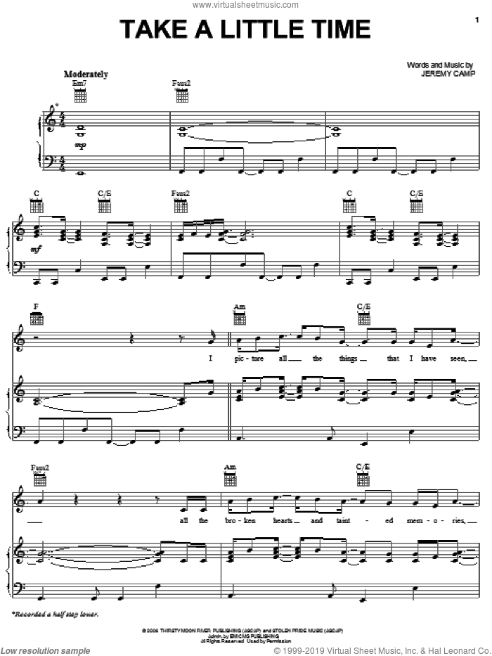 Take A Little Time sheet music for voice, piano or guitar by Jeremy Camp, intermediate skill level