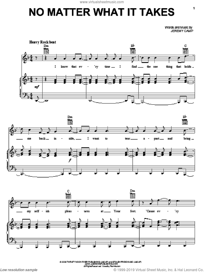 No Matter What It Takes sheet music for voice, piano or guitar by Jeremy Camp, intermediate skill level