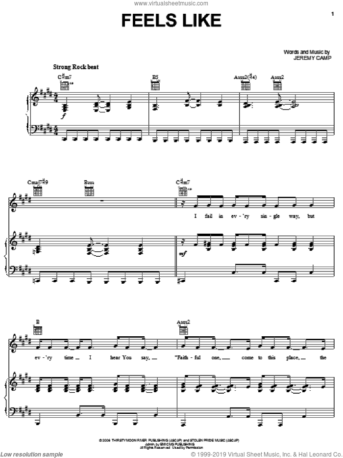 Feels Like sheet music for voice, piano or guitar by Jeremy Camp, intermediate skill level
