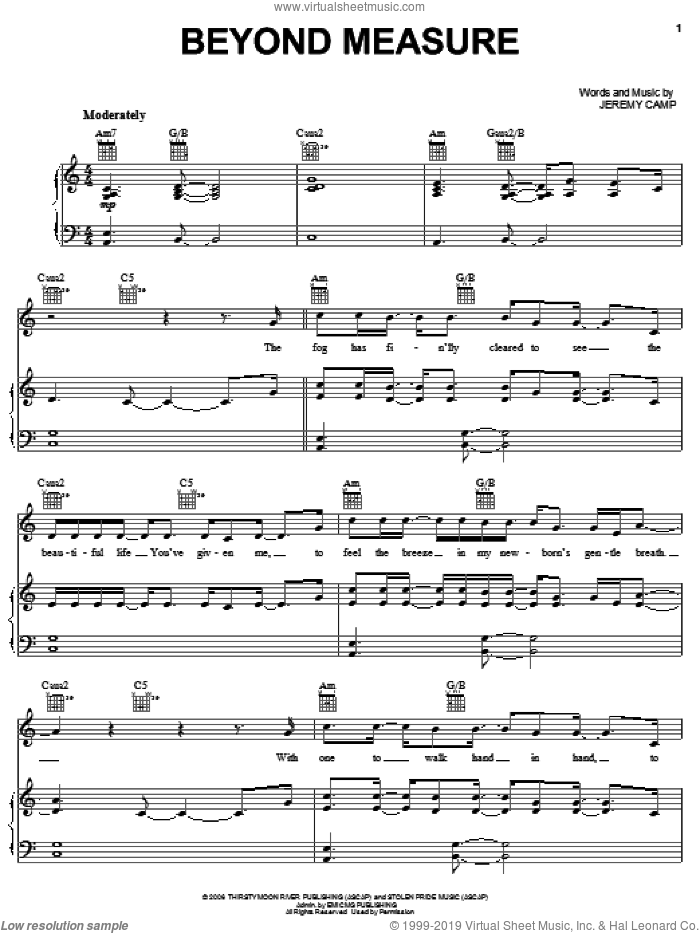 Beyond Measure sheet music for voice, piano or guitar by Jeremy Camp, intermediate skill level