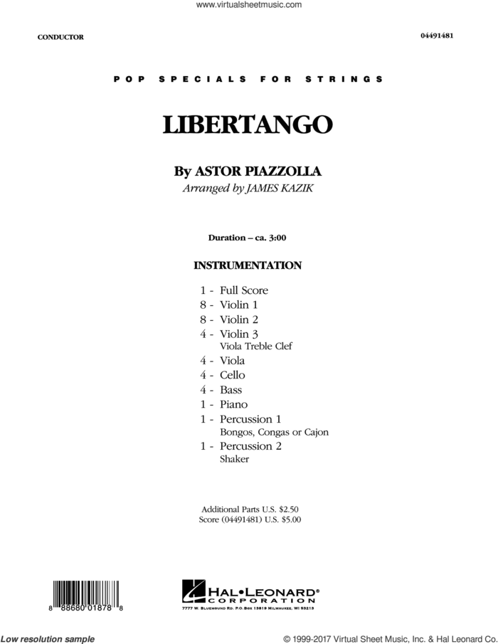 Libertango (COMPLETE) sheet music for orchestra by Astor Piazzolla and James Kazik, classical score, intermediate skill level