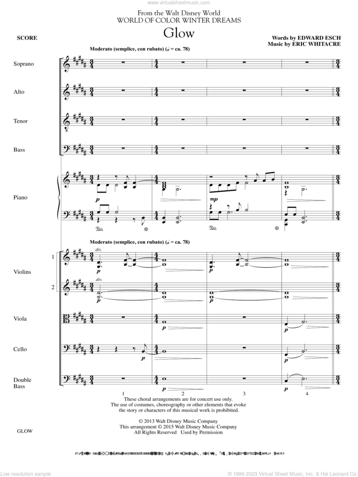 Glow sheet music for orchestra/band (Strings) by Eric Whitacre, intermediate skill level