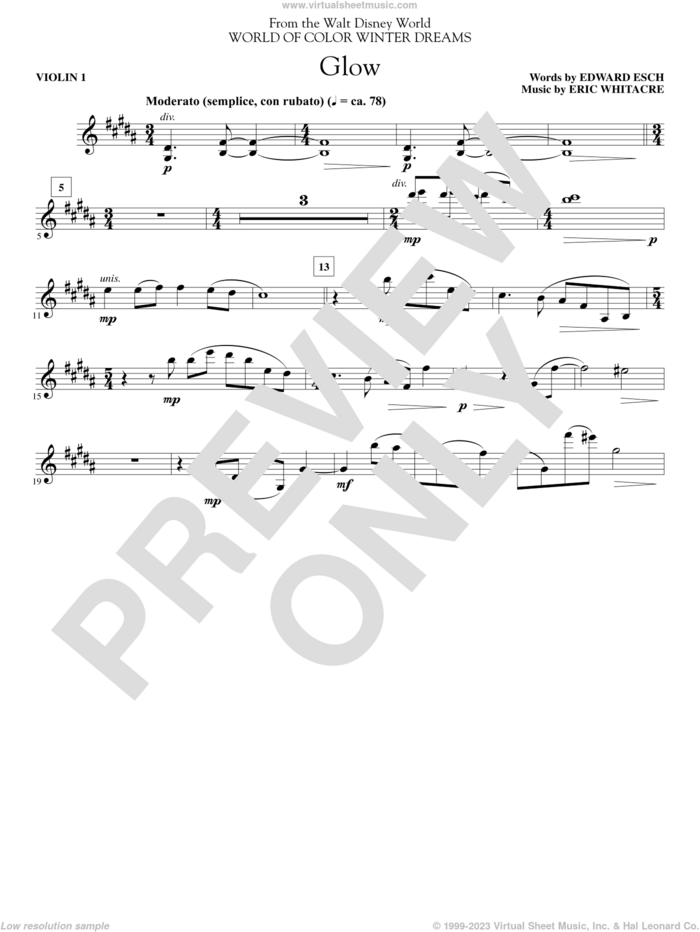 Glow sheet music for orchestra/band (violin 1) by Eric Whitacre, intermediate skill level