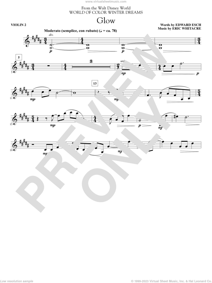 Glow sheet music for orchestra/band (violin 2) by Eric Whitacre, intermediate skill level