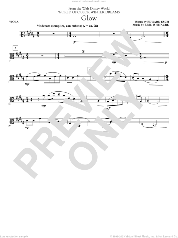 Glow sheet music for orchestra/band (viola) by Eric Whitacre, intermediate skill level
