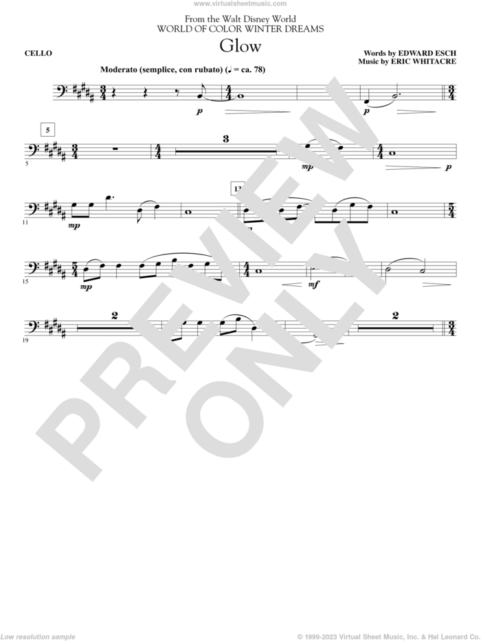 Glow sheet music for orchestra/band (cello) by Eric Whitacre, intermediate skill level