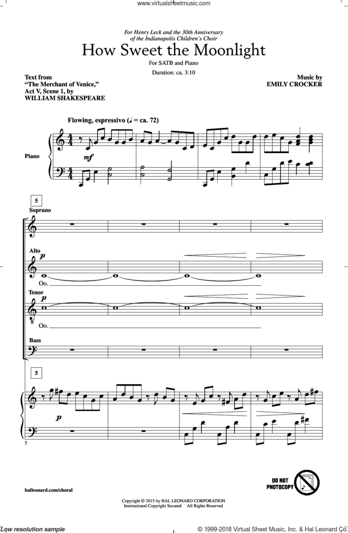 How Sweet The Moonlight sheet music for choir (SATB: soprano, alto, tenor, bass) by Emily Crocker and William Shakespeare, intermediate skill level