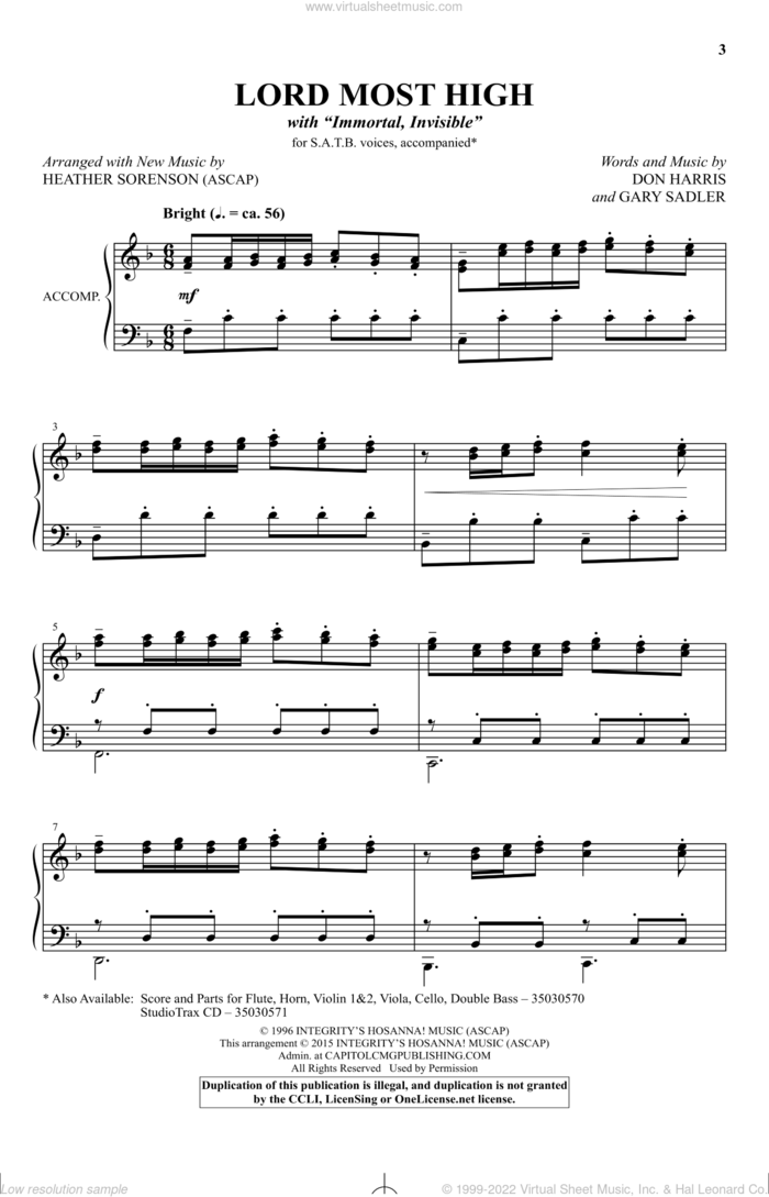 Lord Most High (with Immortal, Invisible) sheet music for choir (SATB: soprano, alto, tenor, bass) by Heather Sorenson, Don Harris and Gary Sadler, intermediate skill level
