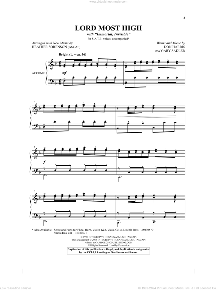 Lord Most High (with Immortal, Invisible) sheet music for choir (SATB: soprano, alto, tenor, bass) by Heather Sorenson, Don Harris and Gary Sadler, intermediate skill level