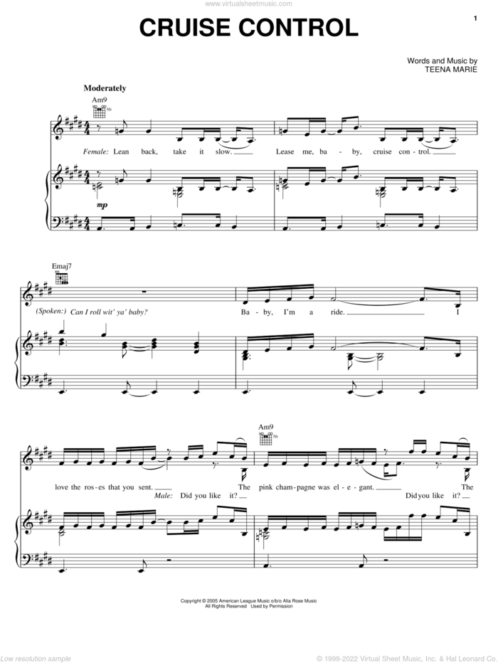 Cruise Control sheet music for voice, piano or guitar by Teena Marie, intermediate skill level