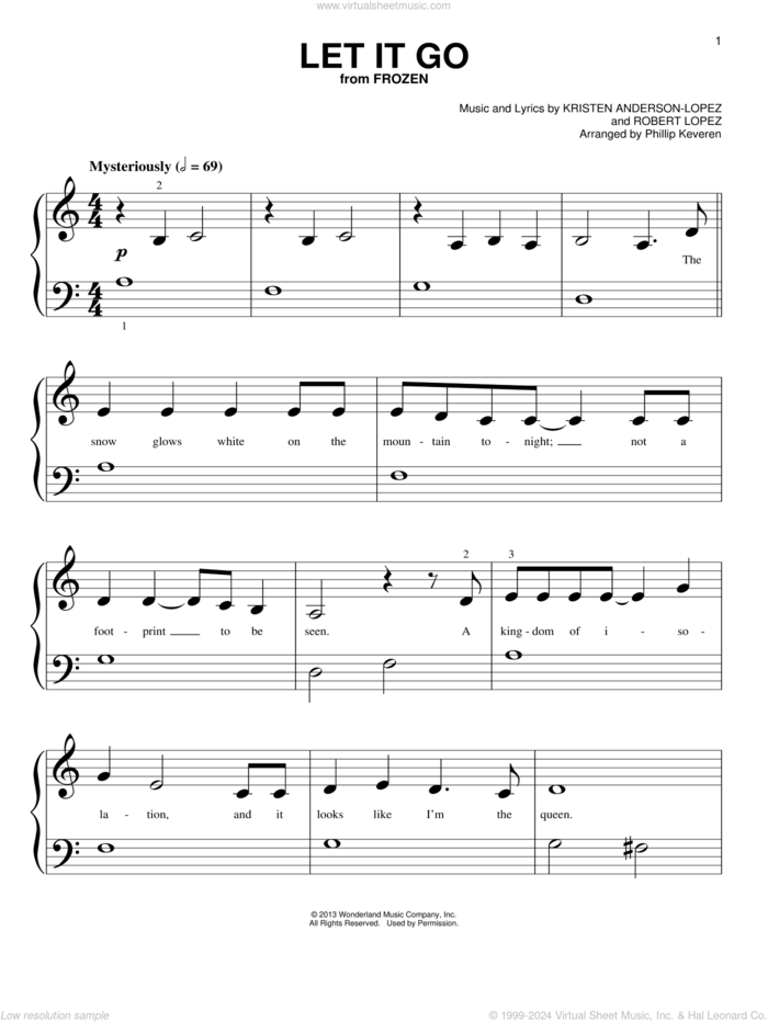 Let It Go (from Frozen) (arr. Phillip Keveren) sheet music for piano solo (big note book) by Robert Lopez, Phillip Keveren, Idina Menzel and Kristen Anderson-Lopez, easy piano (big note book)