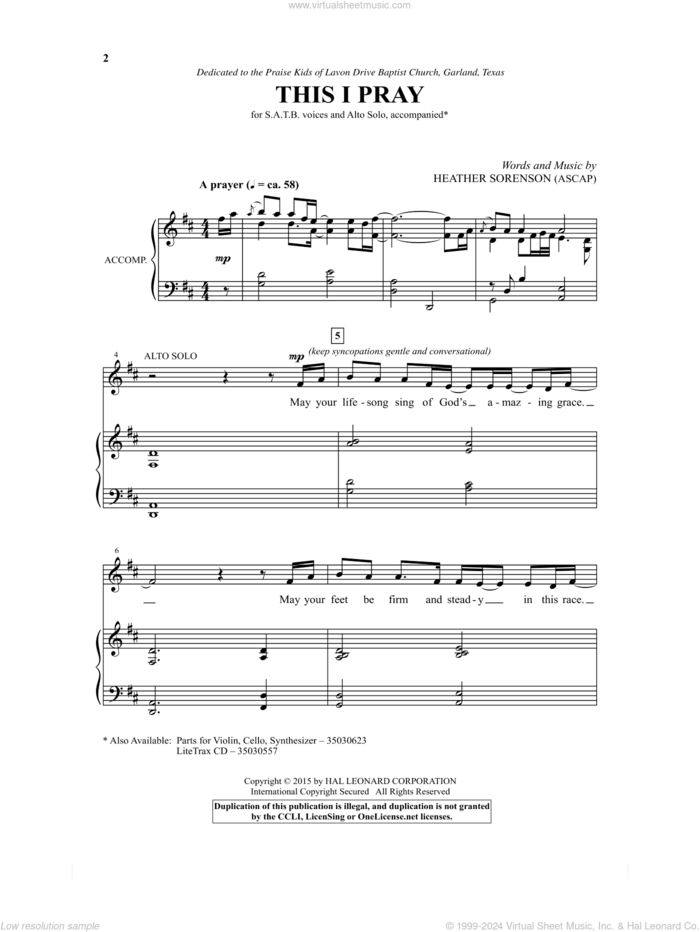 This I Pray sheet music for choir (SATB: soprano, alto, tenor, bass) by Heather Sorenson, intermediate skill level