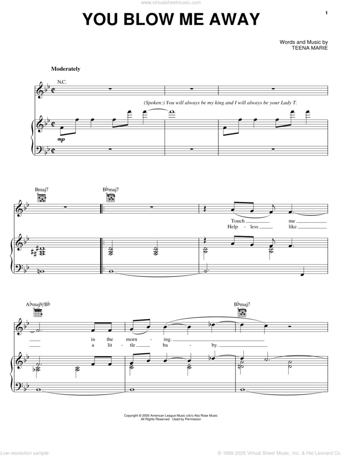 You Blow Me Away sheet music for voice, piano or guitar by Teena Marie, intermediate skill level