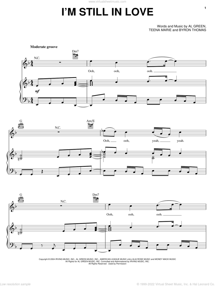 I'm Still In Love sheet music for voice, piano or guitar by Teena Marie, Al Green and Byron Thomas, intermediate skill level