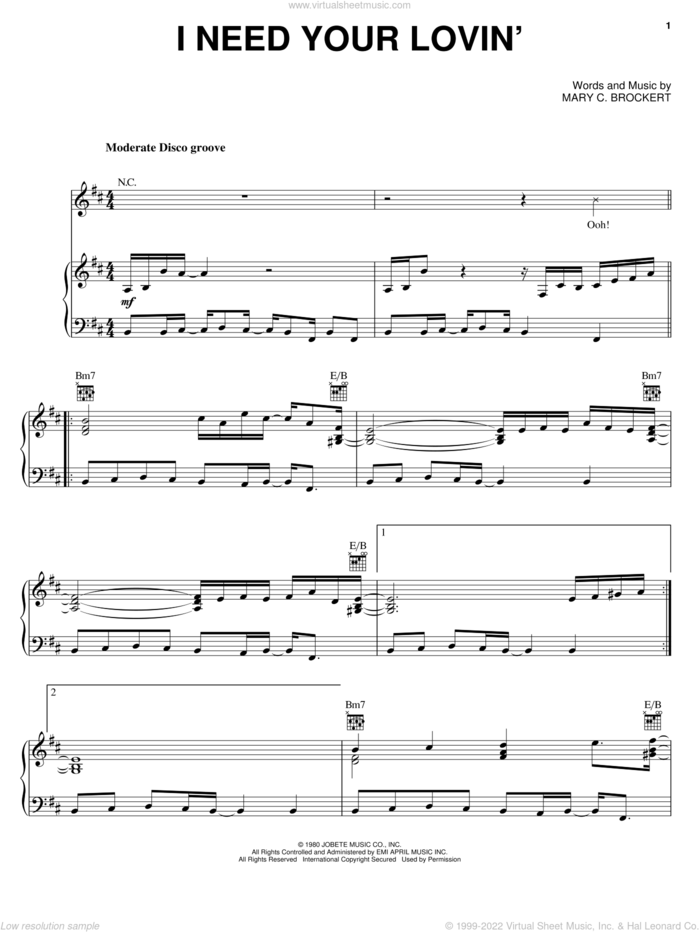 I Need Your Lovin' sheet music for voice, piano or guitar by Teena Marie and Mary C. Brockert, intermediate skill level