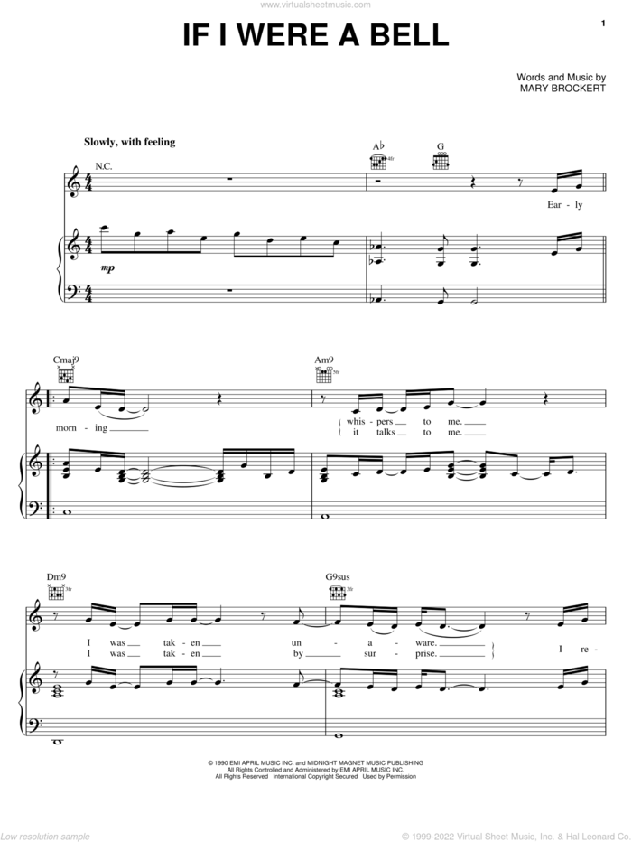 If I Were A Bell sheet music for voice, piano or guitar by Teena Marie and Mary Brockert, intermediate skill level