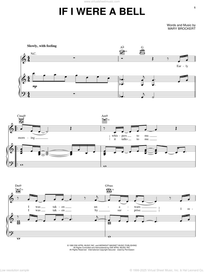 If I Were A Bell sheet music for voice, piano or guitar by Teena Marie and Mary Brockert, intermediate skill level