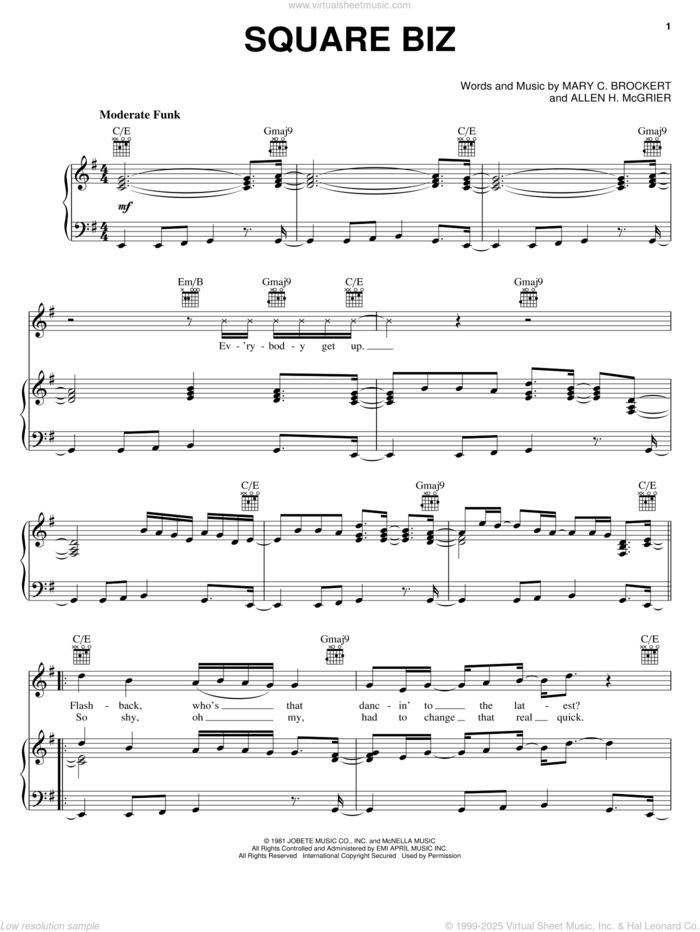 Square Biz sheet music for voice, piano or guitar by Teena Marie, Allen H. McGrier and Mary C. Brockert, intermediate skill level