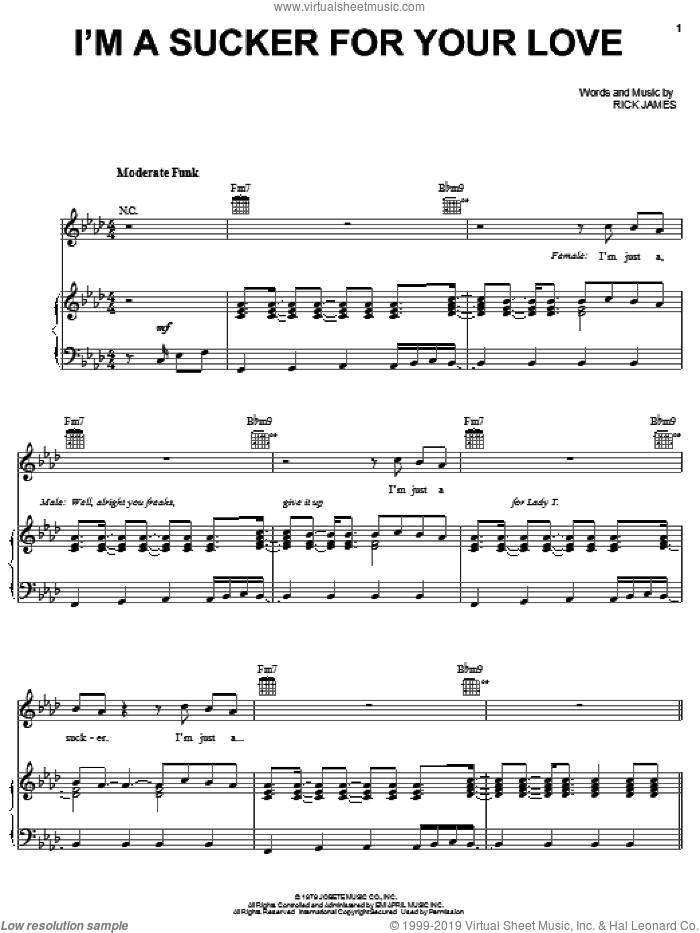 I'm A Sucker For Your Love sheet music for voice, piano or guitar by Teena Marie and Rick James, intermediate skill level