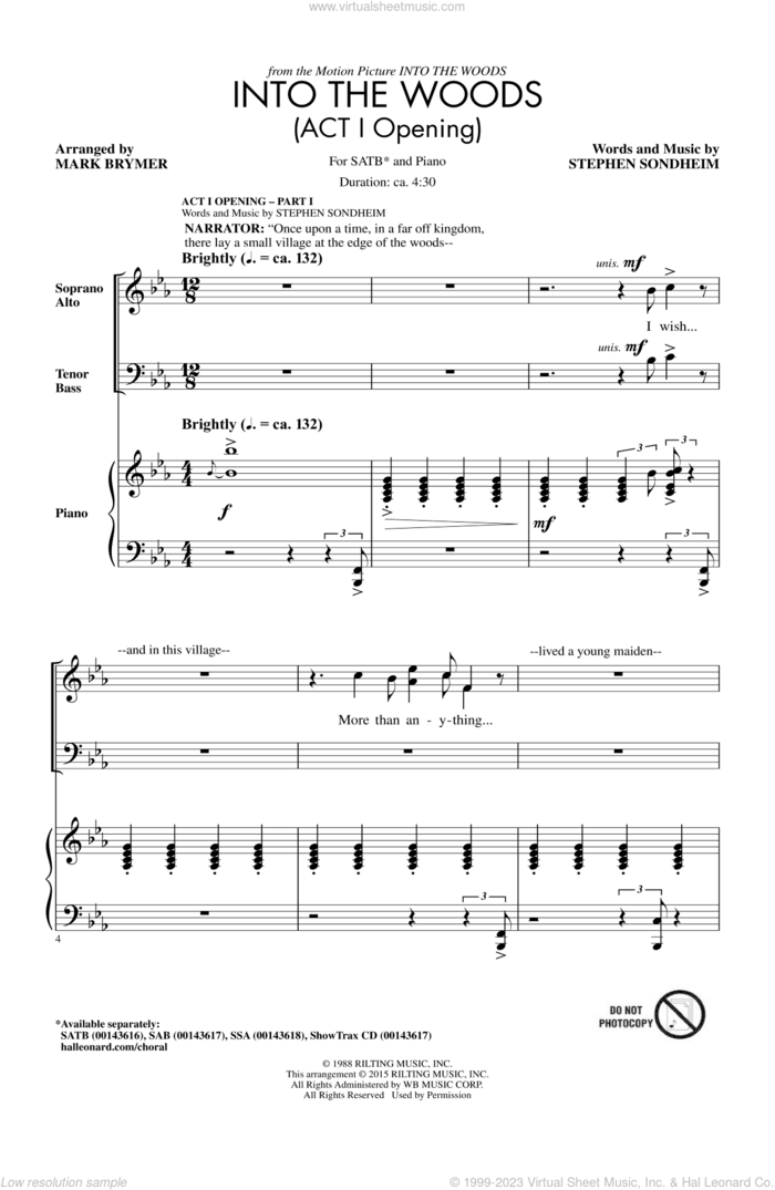 Into The Woods (Act I Opening) - Part I sheet music for choir (SATB: soprano, alto, tenor, bass) by Stephen Sondheim and Mark Brymer, intermediate skill level