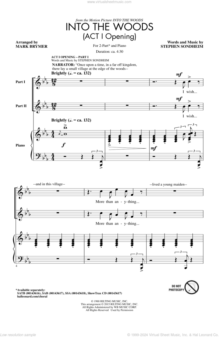 Into The Woods (Act I Opening) - Part I sheet music for choir (2-Part) by Stephen Sondheim and Mark Brymer, intermediate duet