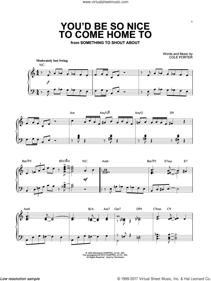 You'd Be So Nice To Come Home To [Jazz version] (arr. Brent Edstrom) sheet music for piano solo by Cole Porter, intermediate skill level