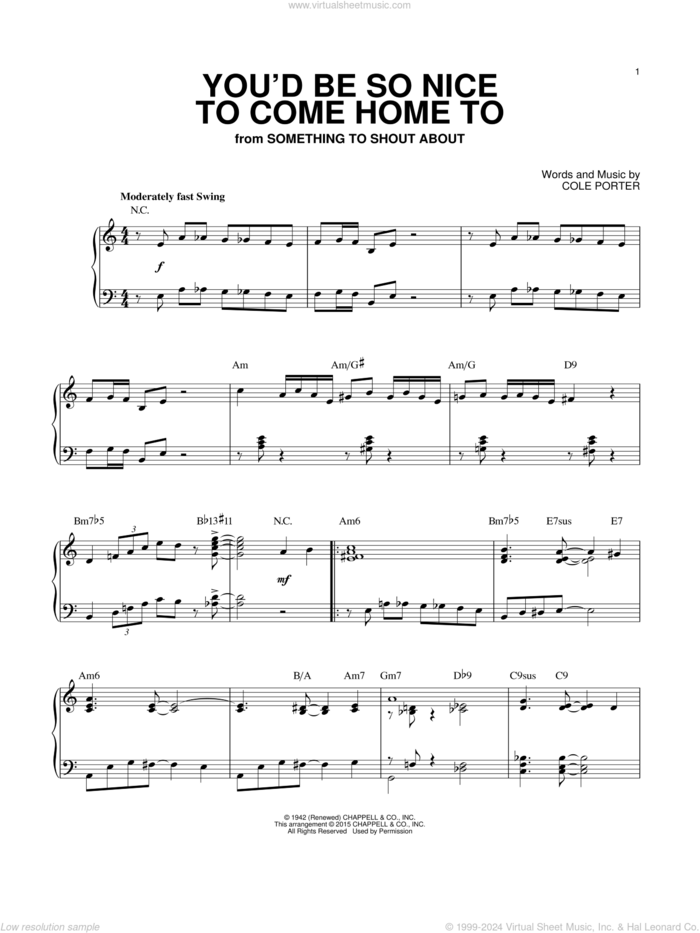 You'd Be So Nice To Come Home To [Jazz version] (arr. Brent Edstrom) sheet music for piano solo by Cole Porter, intermediate skill level