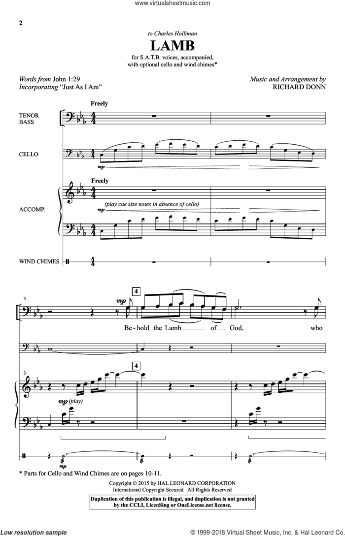 Lamb sheet music for choir by Richard Donn, Charlotte Elliott, William B. Bradbury and from John 1:29, intermediate skill level