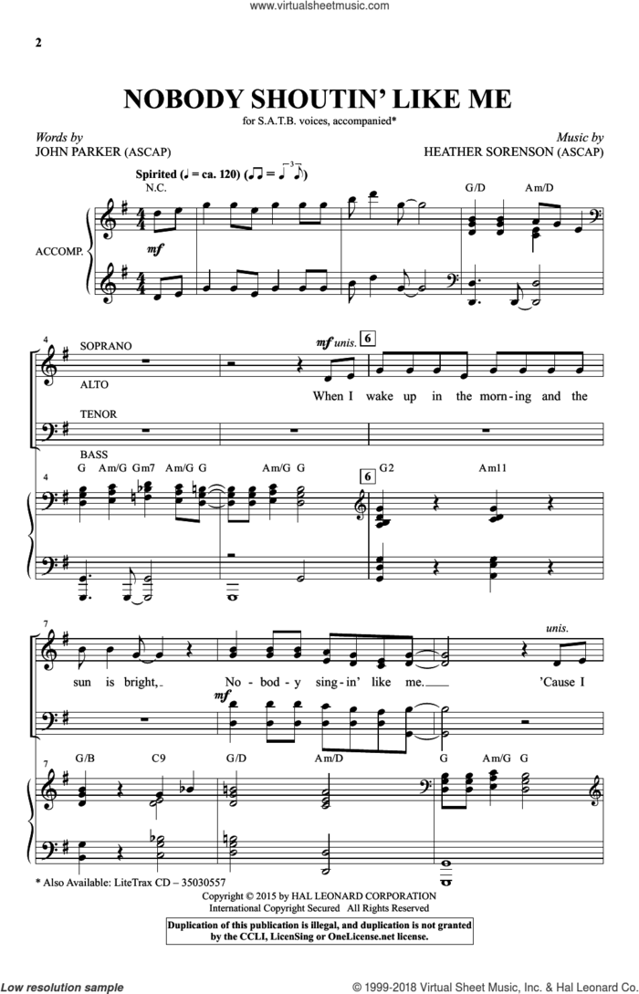 Nobody Shoutin' Like Me sheet music for choir (SATB: soprano, alto, tenor, bass) by Heather Sorenson and John Parker, intermediate skill level