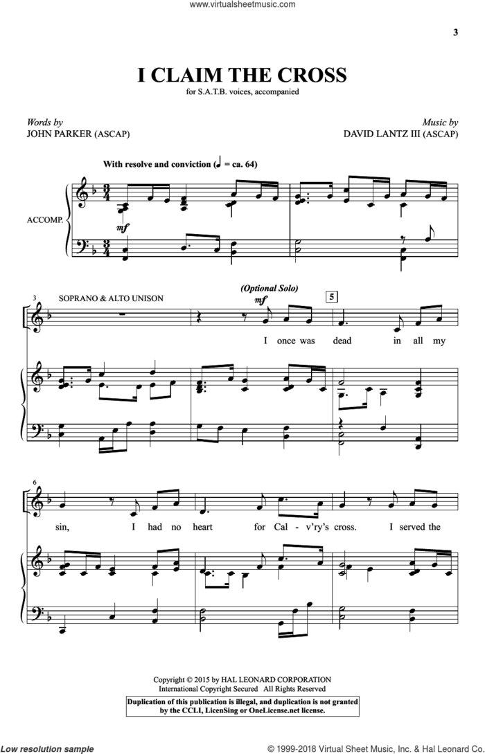 I Claim The Cross sheet music for choir (SATB: soprano, alto, tenor, bass) by John Parker and David Lanz, intermediate skill level