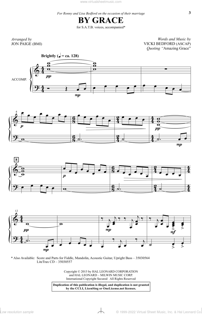 By Grace sheet music for choir (SATB: soprano, alto, tenor, bass) by Vicki Bedford and Jon Paige, intermediate skill level