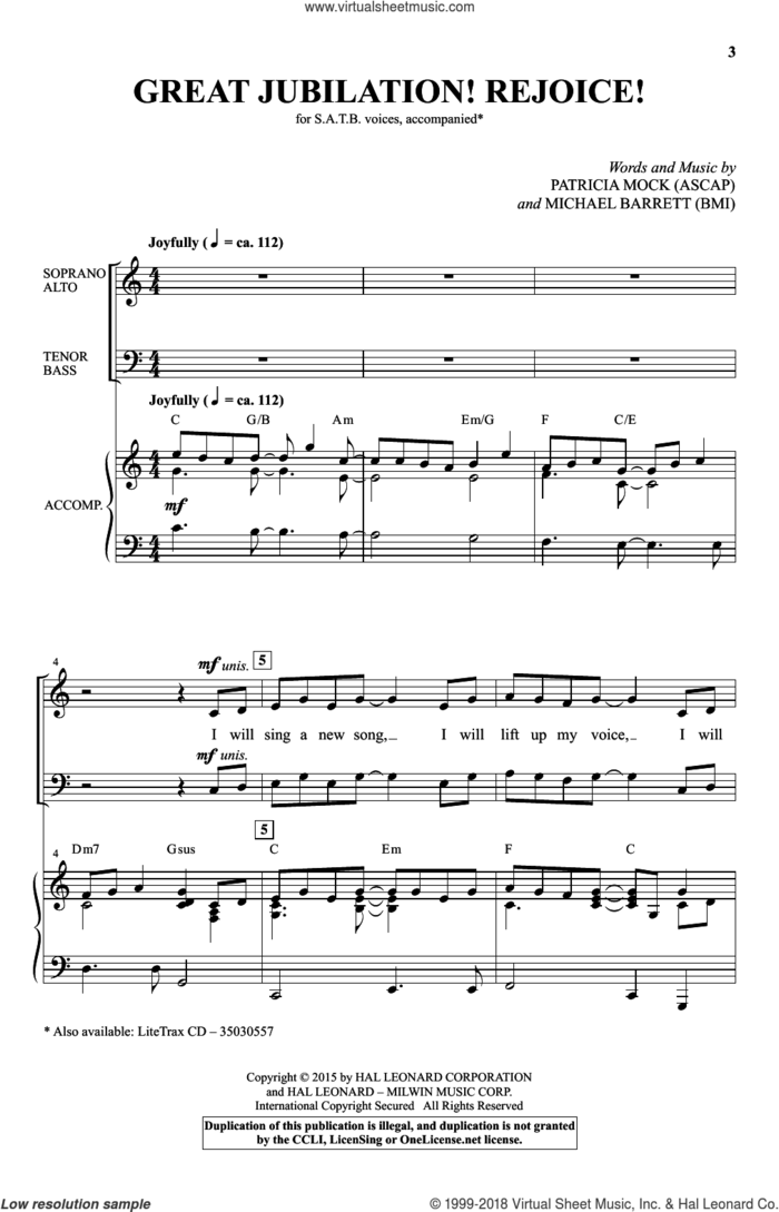 Great Jubilation! Rejoice! sheet music for choir (SATB: soprano, alto, tenor, bass) by Michael Barrett and Patricia Mock, intermediate skill level