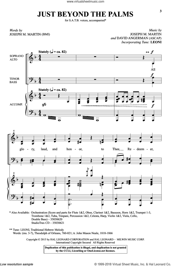 Just Beyond The Palms sheet music for choir (SATB: soprano, alto, tenor, bass) by Joseph M. Martin and David Angerman, intermediate skill level