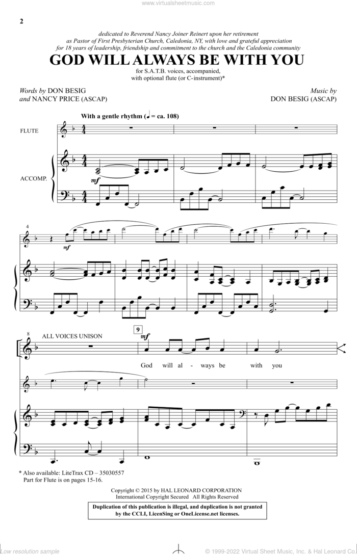God Will Always Be With You sheet music for choir (SATB: soprano, alto, tenor, bass) by Don Besig and Nancy Price, intermediate skill level