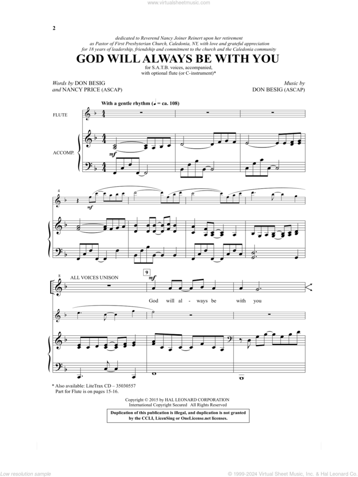 God Will Always Be With You sheet music for choir (SATB: soprano, alto, tenor, bass) by Don Besig and Nancy Price, intermediate skill level