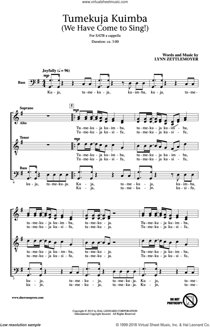 Tumekuja Kuimba (We Have Come To Sing!) sheet music for choir (SATB: soprano, alto, tenor, bass) by Lynn Zettlemoyer, intermediate skill level