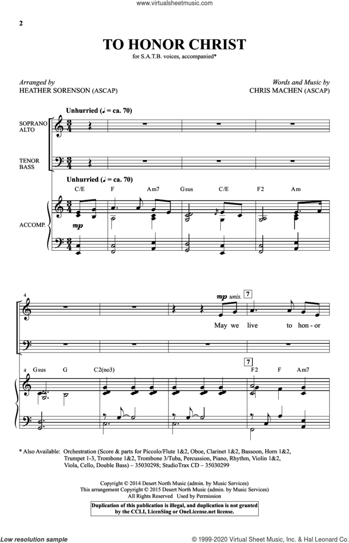 To Honor Christ sheet music for choir (SATB: soprano, alto, tenor, bass) by Heather Sorenson and Chris Machen, intermediate skill level