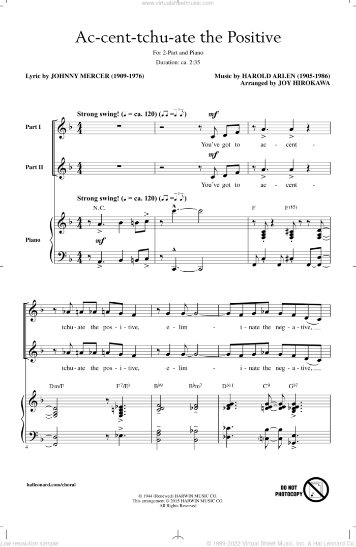 Ac-cent-tchu-ate The Positive (arr. Joy Hirokawa) sheet music for choir (2-Part) by Harold Arlen, Joy Hirokawa and Johnny Mercer, intermediate duet
