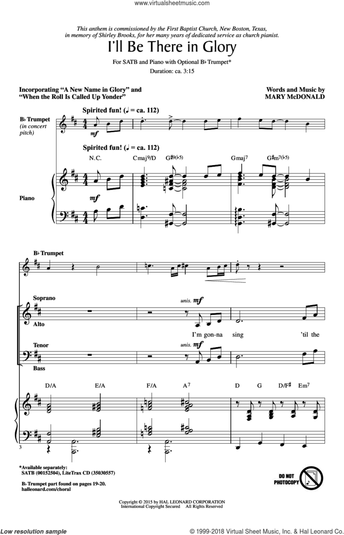 I'll Be There In Glory sheet music for choir (SATB: soprano, alto, tenor, bass) by Mary McDonald, intermediate skill level